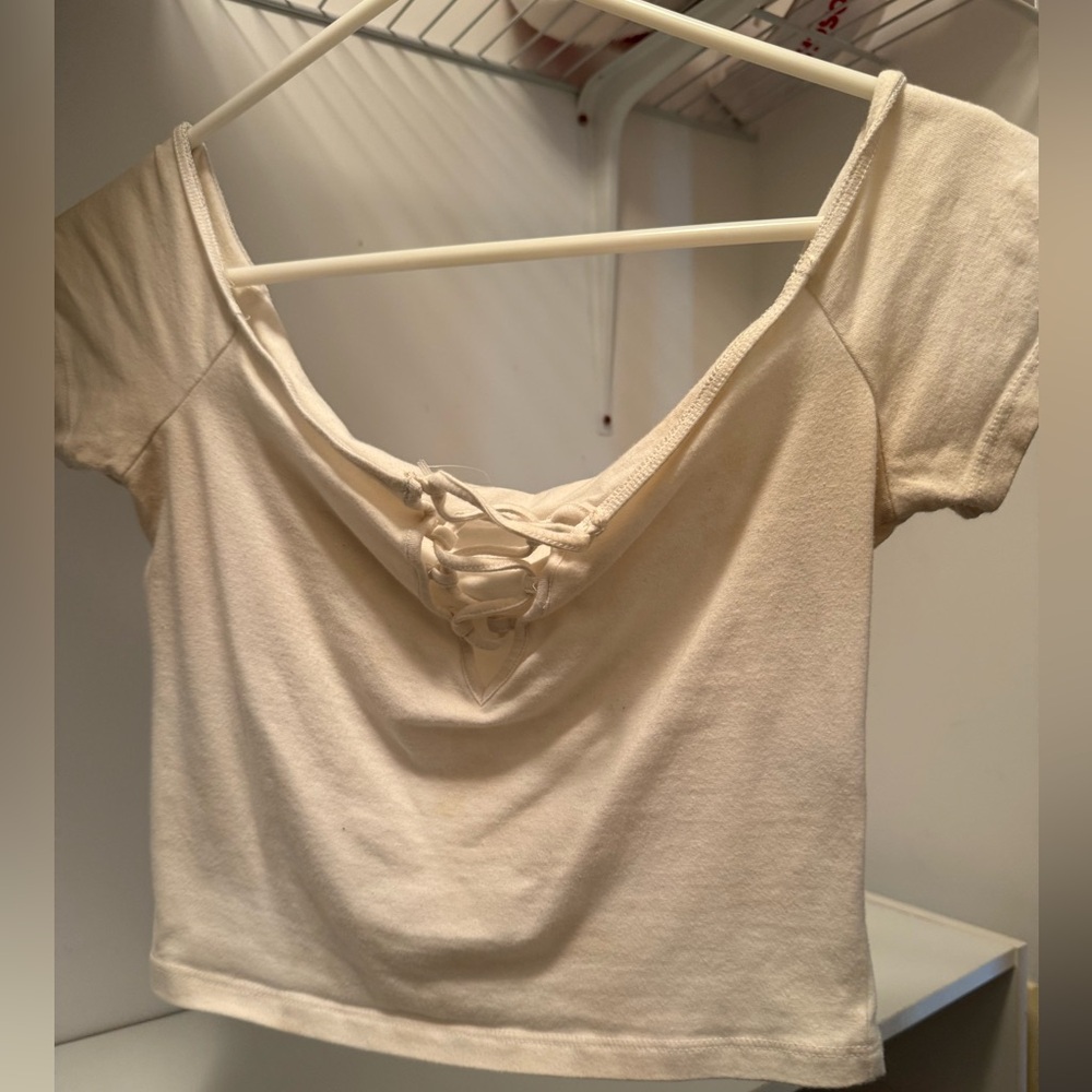 Charlotte Russe Cream Tie Front Crop Blouse